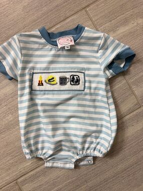 Little Birdie Co The Office smocked bubble romper